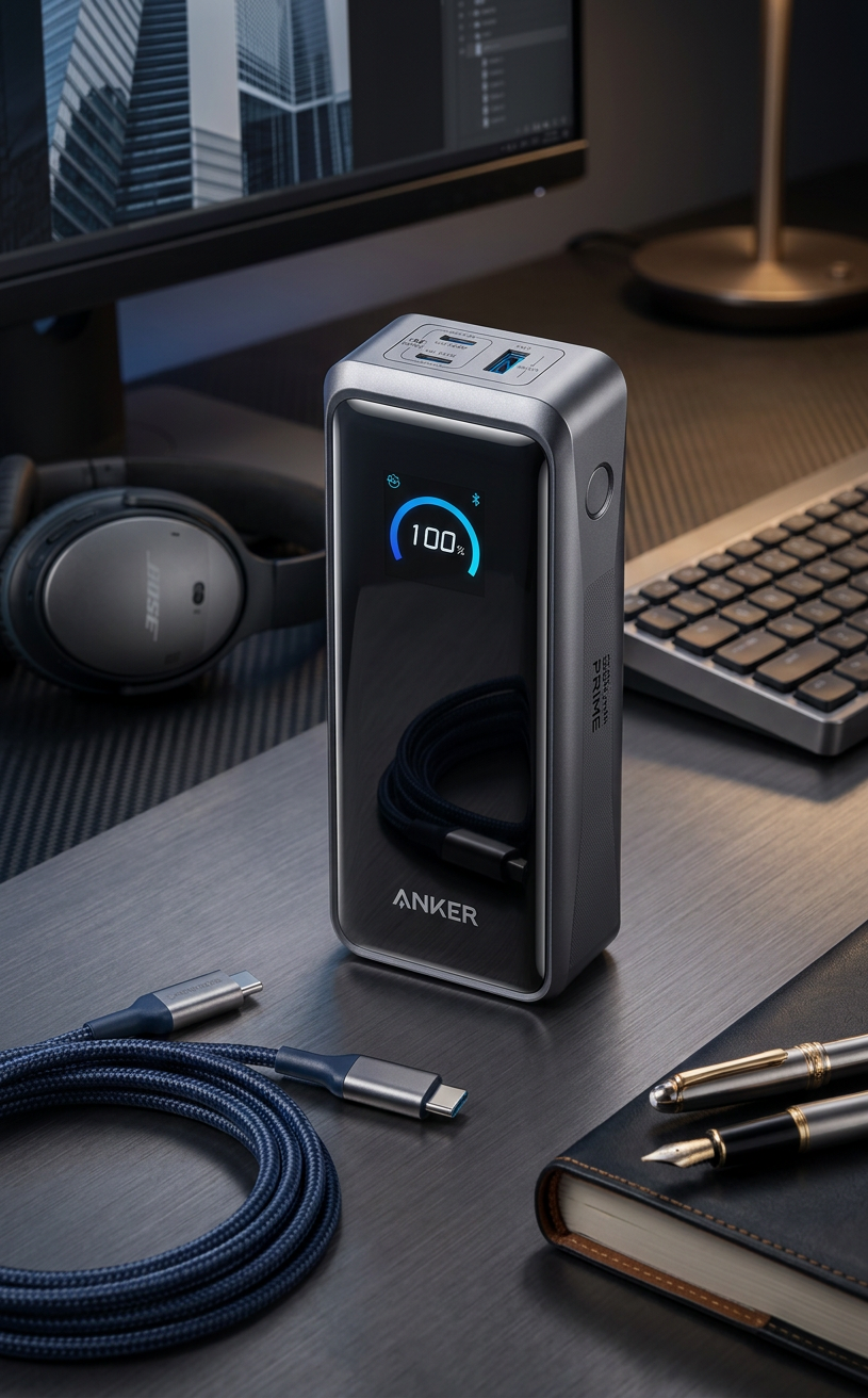 Anker Prime power bank close-up showing premium build quality and design